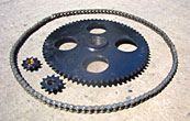 high tensile steel sprockets with hardened teeth and chain